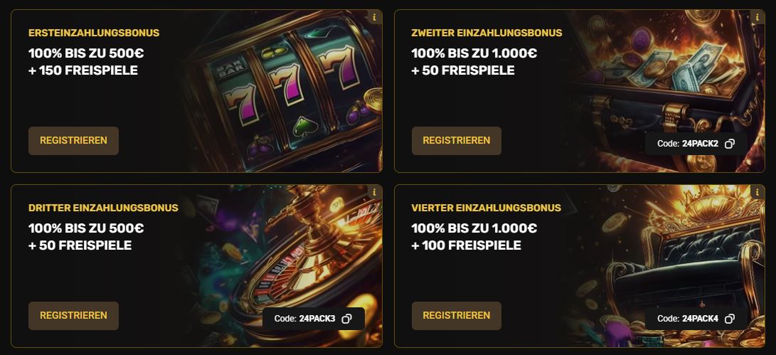 Hol dir alle vier Einzahlungsboni und spiele mit bis zu 3.000 Euro Bonusguthaben